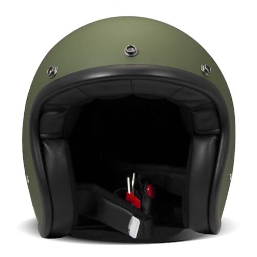 Casco jet retro custom verde mate DMD moto clásica vintage 2
