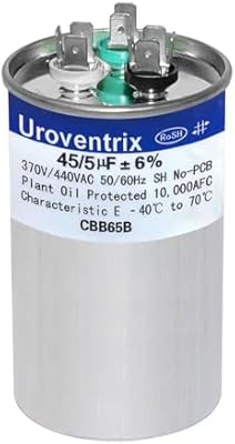 45+5 uF ±5% 370V/440VAC CBB65 Dual Run Start Capacitor for AC Unit Fan Motor, Heat Pump or Condenser Straight Cool