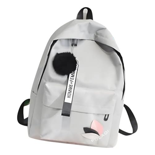 Mochila Feminina Escolar de Lona Estilo Coreano, Mochila Universitária e Bolsa Escolar Feminina, Mochilas Femininas para Viagem, Avião e Dia a Dia, Estampa Fofa Inspirada no Estilo Mori (Cinza)