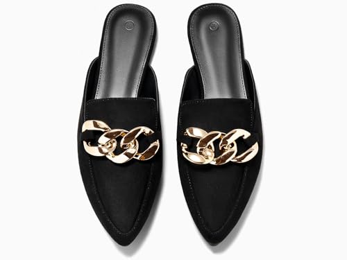 Image of Juliet Holy Womens Mules Flats Pointed Toe Backless Loafers Slip on Metal Chain Slides