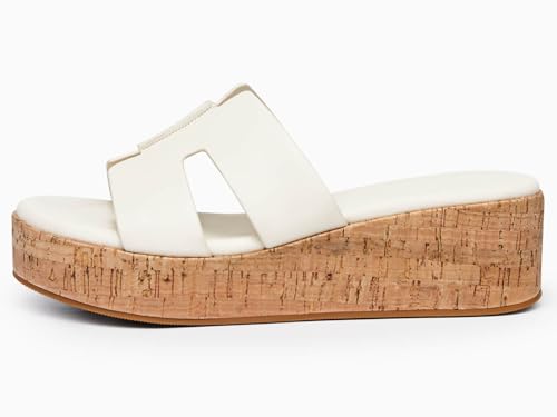 Image of Coutgo Women's Platform Wedge Sandals Open Toe Slip On Slides Cork Heeled Cutout Comfortable Summer Shoes