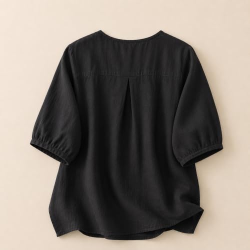 Image of RIEKA Womens Embroidered Korean Style Tunic Top, Floral Thread Work | V Neck | Puff Sleeves | Relaxed Fit Casual | Fusion Rayon Top for Every Day Styling