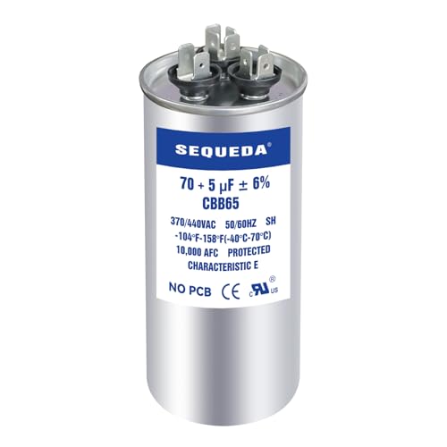 SEQUEDA 70+5 uF ±6% 370V/440V CBB65 CBB65A Dual Run Start AC Capacitor 70+5 MFD for Fan Motor Start or Heat Pump, Pool Pump and Condenser Straight Cool