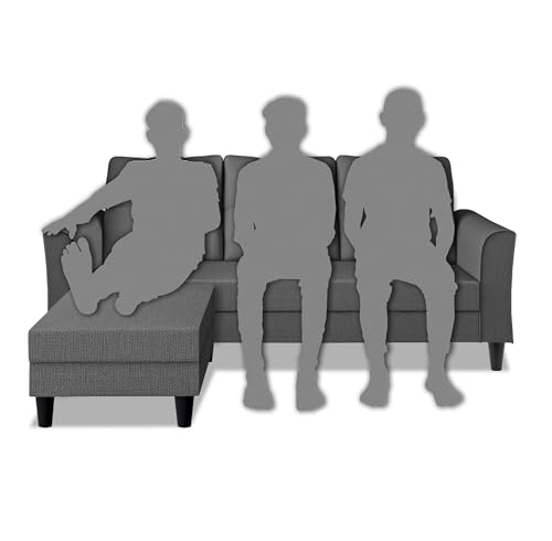Image of Adorn India Maddox Tufted L Shape 4 Seater Wood Sofa Set (Grey) (3 Year Warranty)