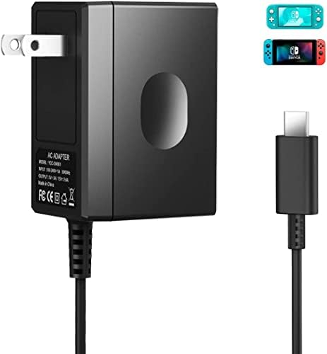 VGAME Switch Charger for Nintendo Switch/Switch OLED/Switch Lite - Fully Charged AC Power Supply Within 2.5H with 5FT USB C Cable, Compatible Android Phone and Switch Dock (Black)