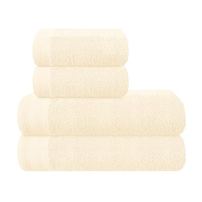 MALLONI HOME Ultra weiches 4er-Pack Handtuch-Set, Baumwolle, enthält 2 übergroße Badetücher 70 x 140 cm, 2 Handtücher 50 x 90 cm, für den täglichen Gebrauch, kompakt und leicht — elfenbeinfarben
