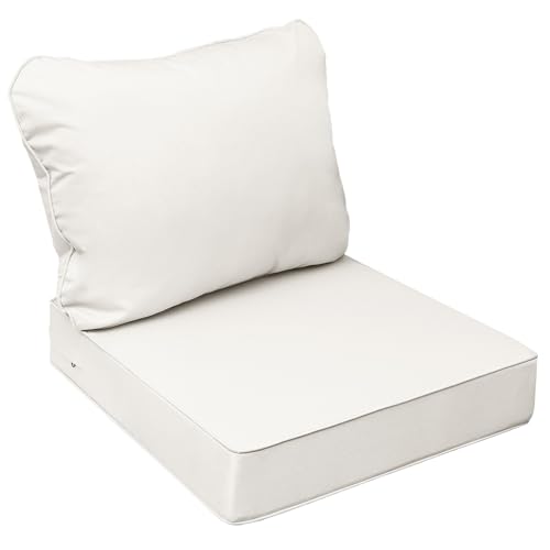 Image of AAAAAcessories Outdoor Seat Cushions for Chairs, Fade-Resistant, Waterproof Patio Furniture Replacement Cushions, 23.5 inch x 25.5 inch x 5 inch + 23.5 inch x 19 inch, Linen White