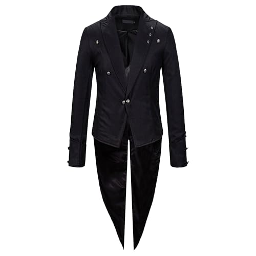 Men's Slim Fit Retro Prom Suit Jacket One Button Party Swallowtail Coats Medieval Solid Tailcoat Jacket