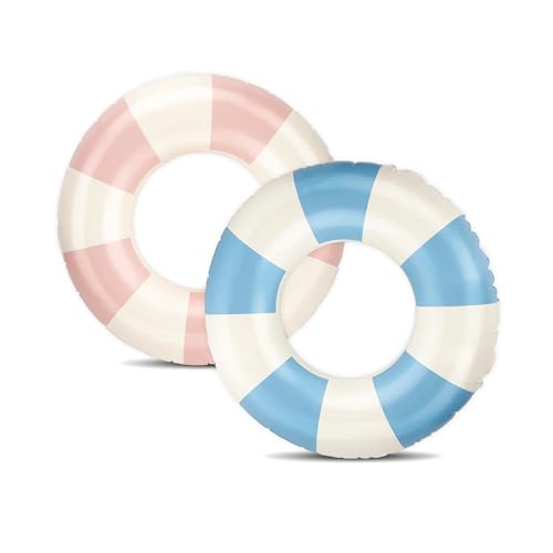 Pool Floats Kids, 2 Pack Pool Tubes, Inflatable Swim Rings, Round Portable Floaties for Kids, Cute Swimming Floats for Girls Boys Pool Beach Lake Summer Party Supplies (Blue & Pink)