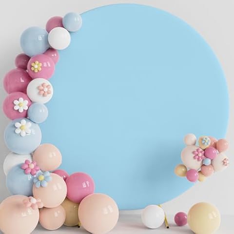 Putros 6.6FT Round Backdrop Cover Dusty Blue Circle Arch Cover with Buckles Polyester Fitted Round Balloon Arch Cover for Wedding Birthday Party Decoration Cover