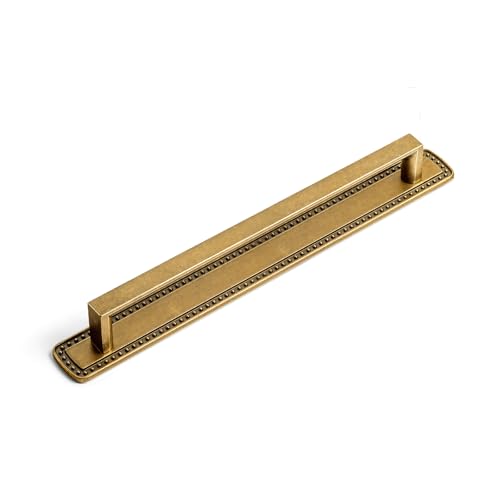 Goo-Ki 2 Pack Retro Zinc Alloy Cabinet Pull with Gilded Beaded Border Backplate-7.6''(192mm) Hole Centers Antique Brass Drawer Handles