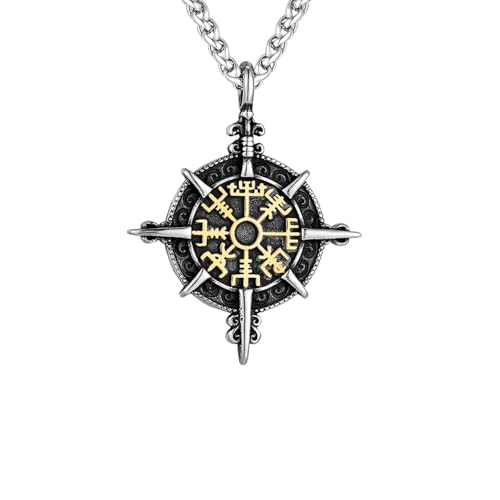 Amulette Vegvisir et Collier Vikings Boussole Homme Idée Cadeau Anniversaire
