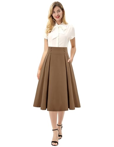 Image of Belle Poque Women's Midi Pleated A-Line Skirts Pockets
