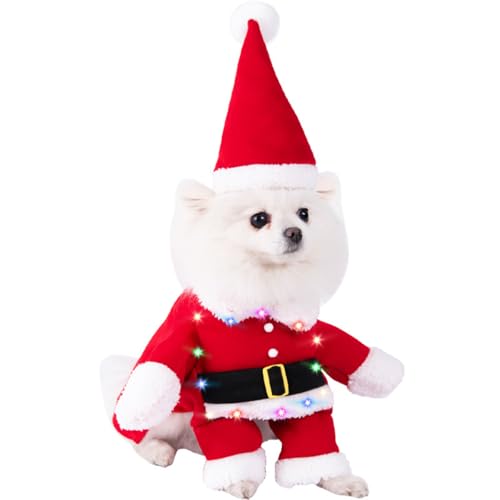 LED Light Up Dog Christmas Costumes Suit with Cap Dog Santa Costume Cat Xmas Costumes (Small)