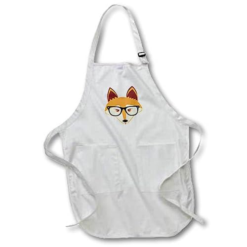 3dRose Cute Hipster Red Fox with Glasses - Full Length Apron, 22 by 30-Inch, Black, with Pockets (apr_175372_4)