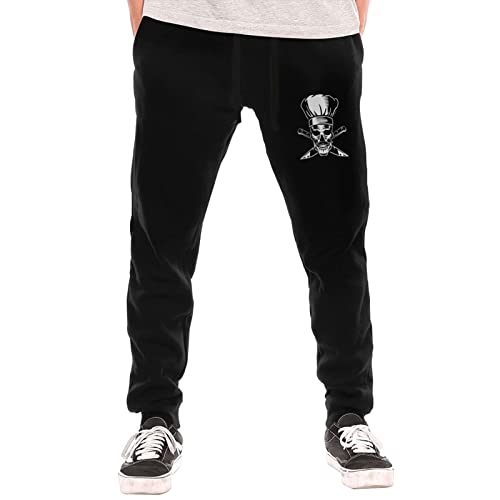 Mortgats BLACK-32 Mens Jogger Sweatpants Skull-Chef Cooking Skull Jogger Elastic Waist Pajama Pants cover