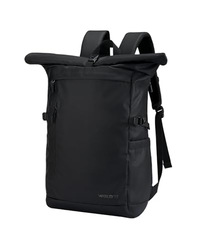 Waterfly Roll Top Backpack Rucksack: 30L Bagpack Water Resistant Daypack for Men Women Rolltop Laptop Daysack with Multiple Compartments for School Commuting Travel, Black