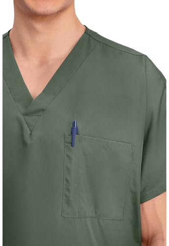 Image of Cherokee Scrubs for Women and Men Unisex V-Neck Tunic Nursing Scrub Top with Chest Pocket, Tuckable Durable Fabric - 4777 | 1 Chest Pocket For Essentials, Traditional Fit, Durable Construction, Comfortable Knit Details, Easy Care, Tuckable Style