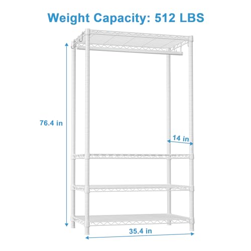 Ulif H4 Portable Closets, 4-Tier Metal Clothes Garment Rack for Bedroom and Cloakroom, Clothing Closet Storage and Organizer Wardrobe, 35.4\" W x 14\" D x 76.4\" H, White - Thumbnail 3