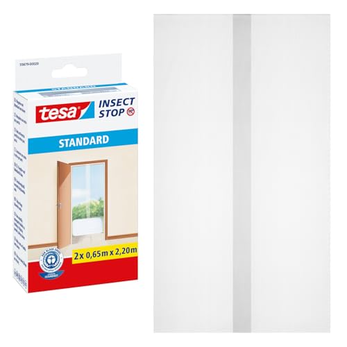 Tesa Insect Stop Standard Moustiquaire pour Portes – Protection Anti Insectes en Deux Parties – Bande Auto-Adhésive – sans Perçage – 2 x 65 cm x 250 cm – Blanc