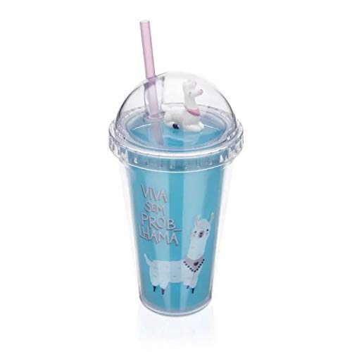 Copo com Canudo e Tampa com Domo Lhama