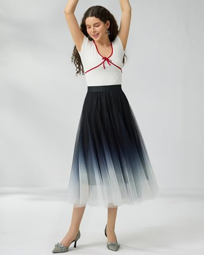 Women’s Tulle Skirts Midi Elastic High Waist Pleated Mesh Flowy A-Line Party Long Tutu Skirts…4