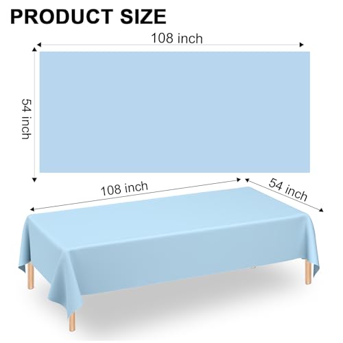 Image of WNINK 4 Pack Light Blue Rectangular Plastic Tablecloths, Blue Disposable Table Covers 54 inch x 108 inch Baby Blue Table Cloths for Baby Shower, Birthday, Bridal Shower, Engagement Wedding Parties