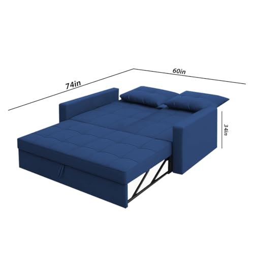 Image of Emilio 2-Seater Sofa Cum Bed for Living Room, Office & Home | Premium Fabric Pull-Out Sofa Set with 1 Year Warranty | Space Saving Convertible Sleeper Sofa for Guests & Daily Use | Blue