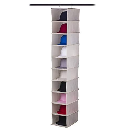 LONGTEAM Porte-chapeau pour armoire,10 étagères à suspendre,Organiseur de chapeau pour présentoir à chapeau,Meilleurs étagères de rangement peu encombrantes (beige) Cover