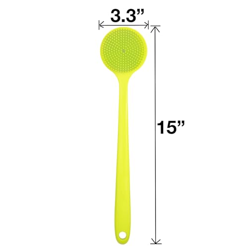 Image of DNC Soft Silicone Back Scrubber Shower Softening Bath Body Brush with Long Handle, BPA-Free, Hypoallergenic, Eco-Friendly (Green)