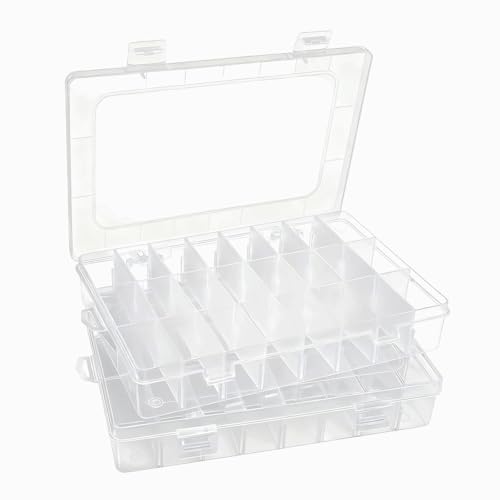 Aevorant 2 Pièces Boîte Rangement Plastique - Boite avec 24 Compartiment Amovibles, Petite Boite Rangement pour Vis Bijoux Matériel de Bricolage Perles