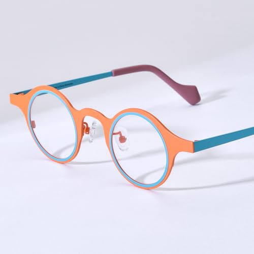 Image of FONEX Colorful Pure Titanium Glasses Frame Women Retro Round Eyeglasses