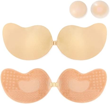 LAHAYOO Sticky Bra Adhesive Bra Strapless Bras for Women Push Up Bra for Backless Dress Invisible Lifting Bra with Nipple Cover Nude
