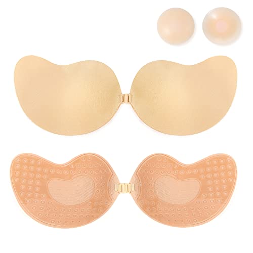 Lahayoo Sticky Bra Adhesive Bra Strapless Bras For Women Push Up Bra For Backless Dress Invisible Lifting Bra With Nipple Cover Nude #TOP23