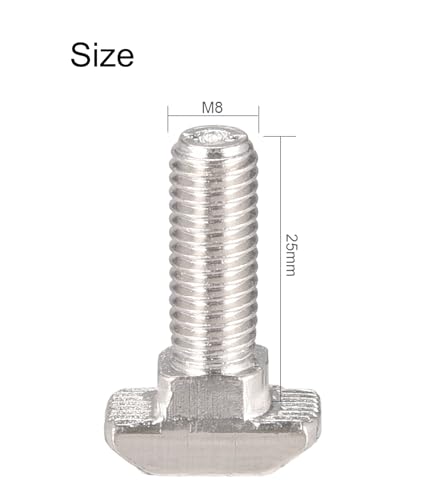 Image of M8 x 25mm T-Slot Drop-in Stud Sliding Bolts, Carbon Steel Hammer Head Bolt T Screw, T-Bolt T Shape Stud Sliding Screw for 40 Series Aluminum Profile, 20PCS
