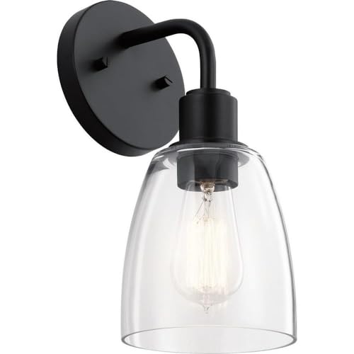 Image of Kichler Meller 11 Inch 1 Light Wall Sconce with Clear Glass in Black