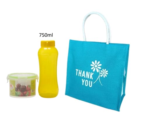 Image of Soman Jute Ecofriendly Return Gift Bags Thank You Printed with Zip Blue Pack of 10 Bags