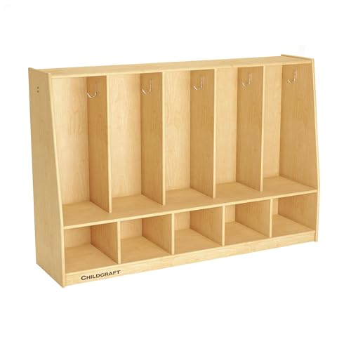 Childcraft Toddler Bench Coat Locker, 5 Sections, 53-3/4 x 13-3/4 x 36 Inches