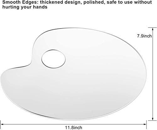 لوحة طلاء اكريليك شفافة قابلة لاعادة الاستخدام مقاس 8 × 11.8 انش، لوحة رسم بيضاوية الشكل غير لاصقة قابلة للغسل مع فتحة ابهام، لوازم الرسم والحرف الفنية للاطفال او المهنية