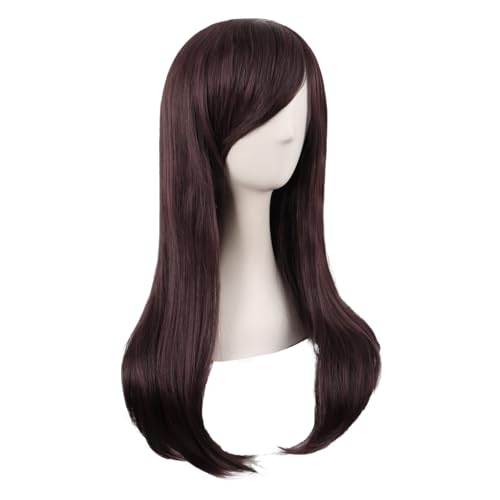 Image of MapofBeauty 24 Inch Long Side Bangs Wavy Curly Party Wig, Dark Brown | 60 cm Cosplay Wig
