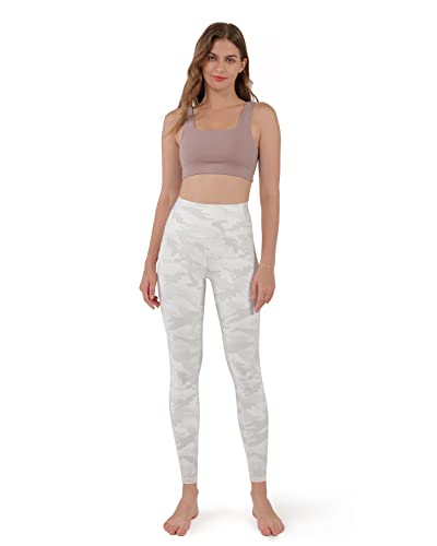 Ododos High Waist Pattern Yoga Pants For Women With Pockets, Tummy Control Running Sports Workout Yoga Leggings, White Camo, Large #TOP3