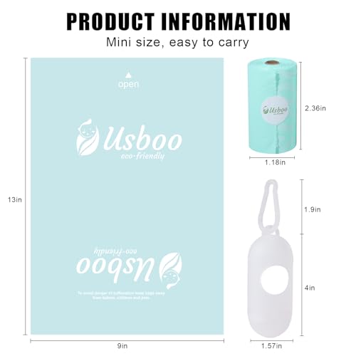 Image of USBOO Scented Disposable Diaper Bags, 8 Rolls / 120 Bags, Blue | Leak-Proof Biodegradable Diaper Bags with Dispenser, Ideal for Home & On-the-Go, Soiled Diapers & Pet Waste, Fresh Scent