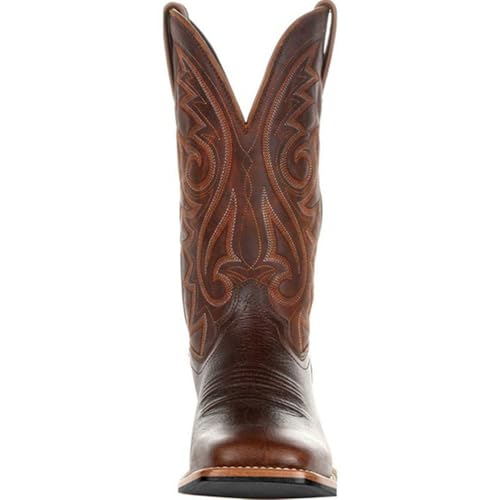 Men’s Western Cowboy Boots Chunky Sole Embroidered Vintage Square Toe Pull-On Cowboy Boot3