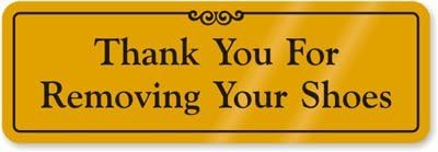 SmartSign 6 x 2 inch "Thank You For Removing Your Shoes" DiamondPlate Sign Aluminum, Yellow and Black