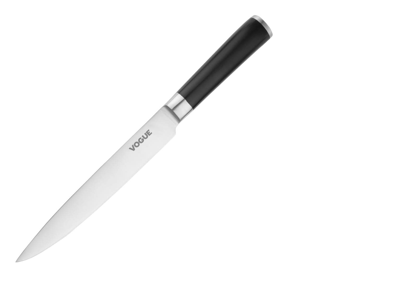 Vogue Bistro Carving Knife 8 inch, Stainless Steel, Rockwell Hardness 52°, Blade Length 201mm, Black ABS Handle, Professional or Home Use | FS682