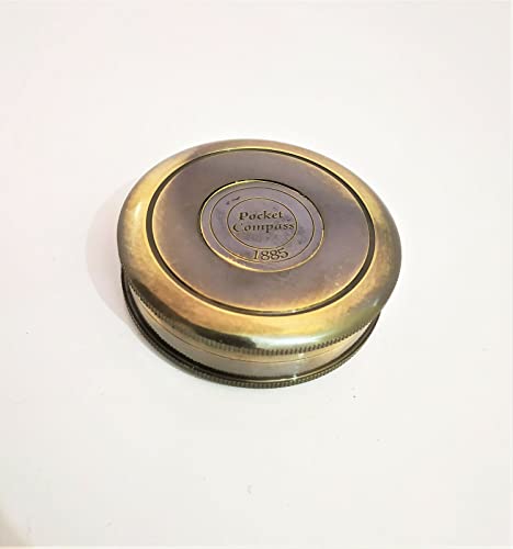 Brújula de bolsillo vintage de latón 1885 con estuche de cuero, herramienta de navegación antigua miniatura 5