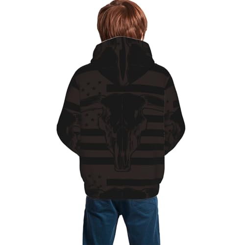 Bull Skull on the US Flag Kid Hoodies Boys Sweatshirts Girls Pullover with Pocket4