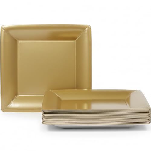 Lillian Tablesettings Plate-10 | Gold Solid Square Paper| Pack of 24 Party Plates, 10.25 x 1.5 x 10.25 inches (22915)