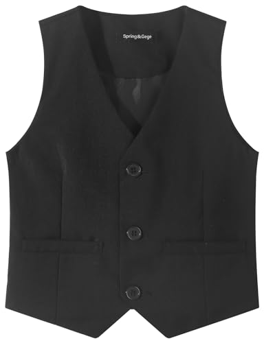 Spring&Gege Boy's Formal Suit Vest Solid Dress Waistcoat Vest with Pockets, Size 4-14 Years