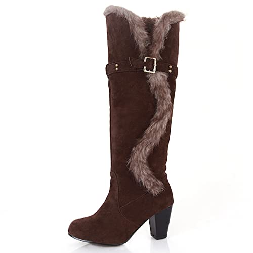 Women's Winter Warm Furry Knee High Snow Boots Tall Pull On High Heel Fur Lined Wide Calf Snow Boot3